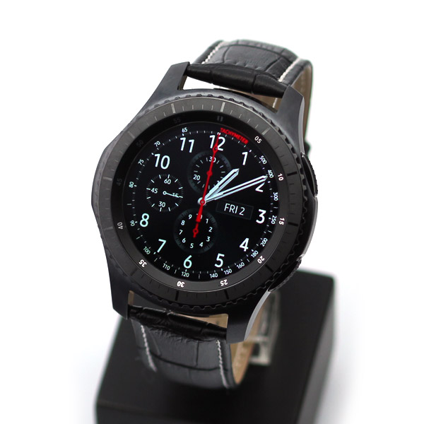 [GS3A06]삼성 갤럭시 기어S3프론티어 기어S3클래식 블랙 악어무늬 흰색미싱 가죽밴드