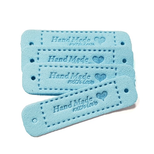 행복한다이세상 핸드메이드 하트라벨 스카이색 가죽라벨 인조가죽