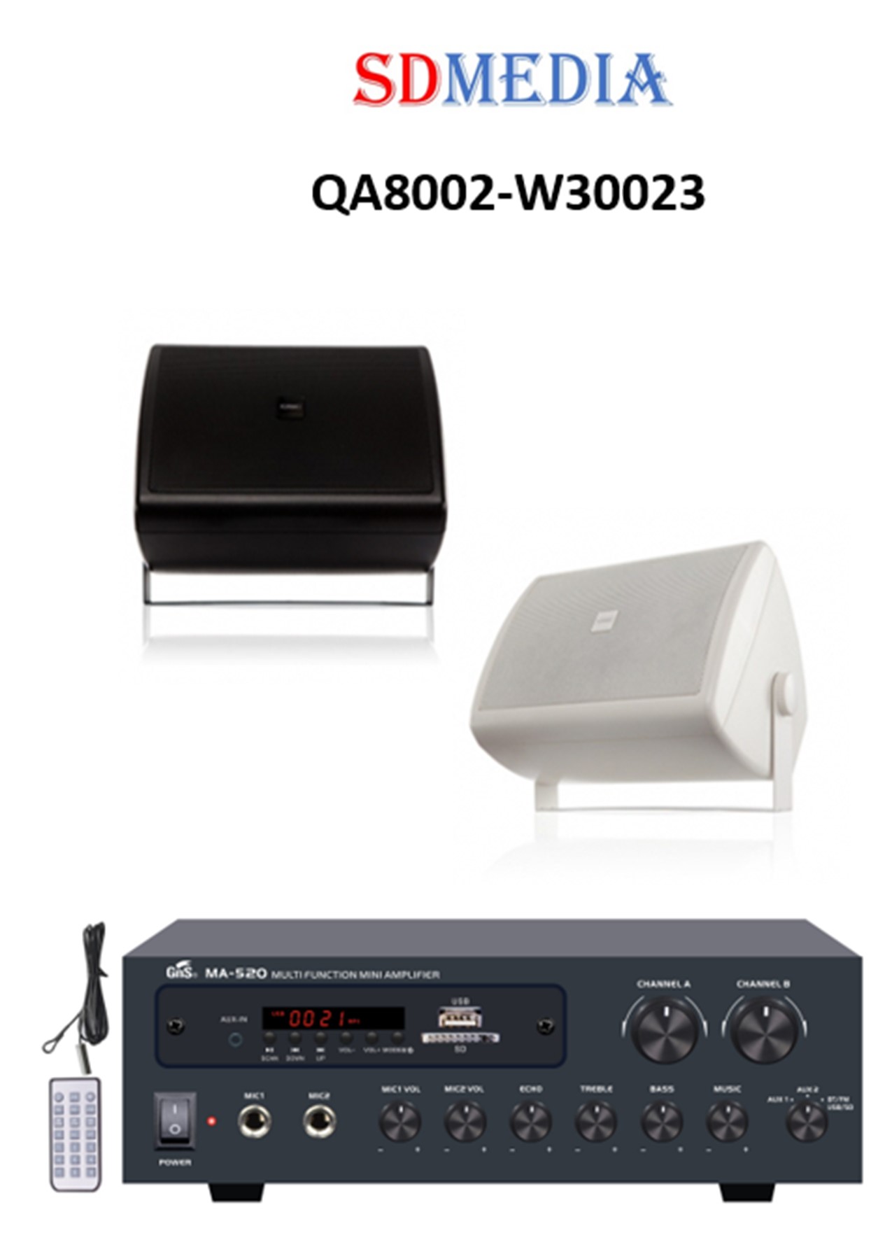 QSC AC-S6T /W30023 / 고급형 카페 매장용 방송음향패키지 / 앰프 + 스피커(30W) 2개/흰색/검정