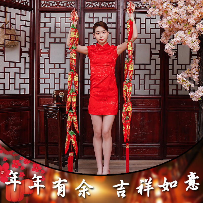 [해외]새해 복주머니 선물용 2023 신년 경조사건 설맞이 홍고추 꼬치 거실  매듭 호텔 복어 장식