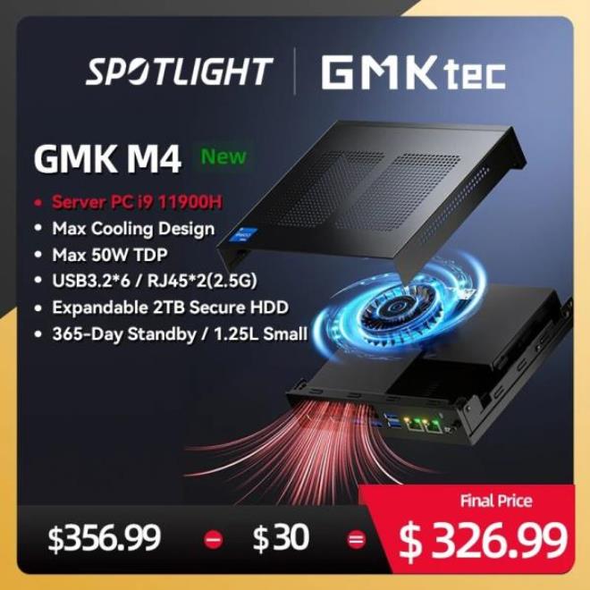[해외]노트북 GMKTEC 게이밍 컴퓨터 서버 PC 미니 최대 냉각 디자인 M4 I9-11900H DDR4 32GB 1TB M.2 2280 USB3.2 WINDOWS11PROBT5