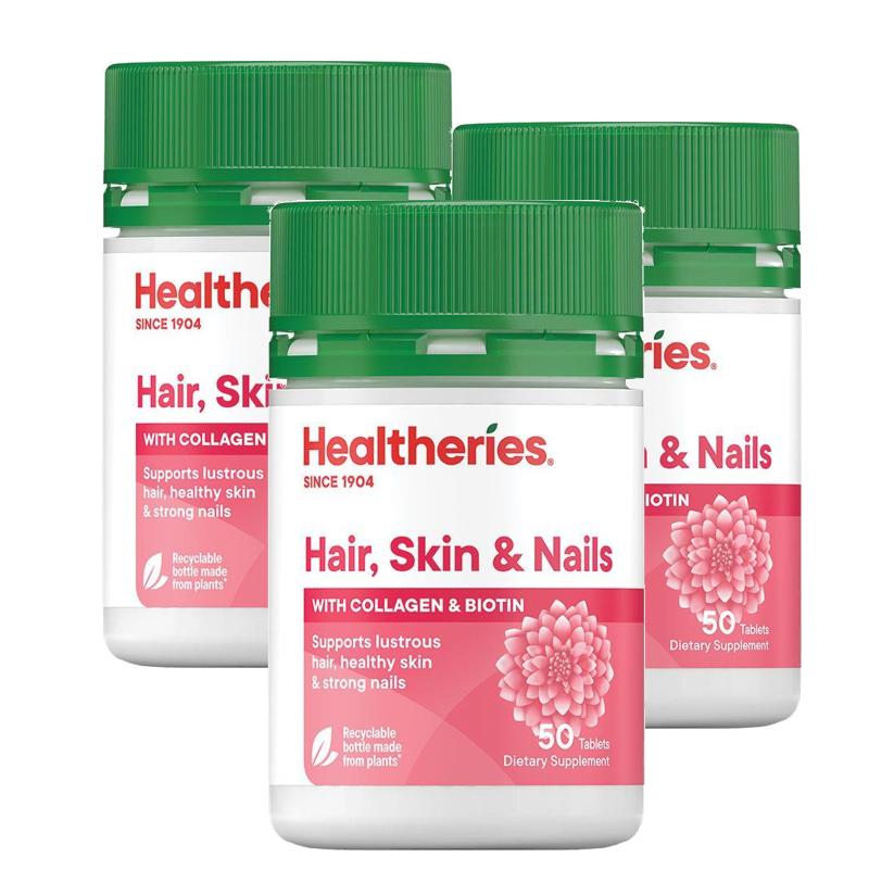 [해외]헬써리스 헤어 스킨네일 50정 3개 마린 콜라겐 아연 비타민C 비오틴  칼슐 비타민A 포도씨추출물 Healtheries Hair Skin Nails