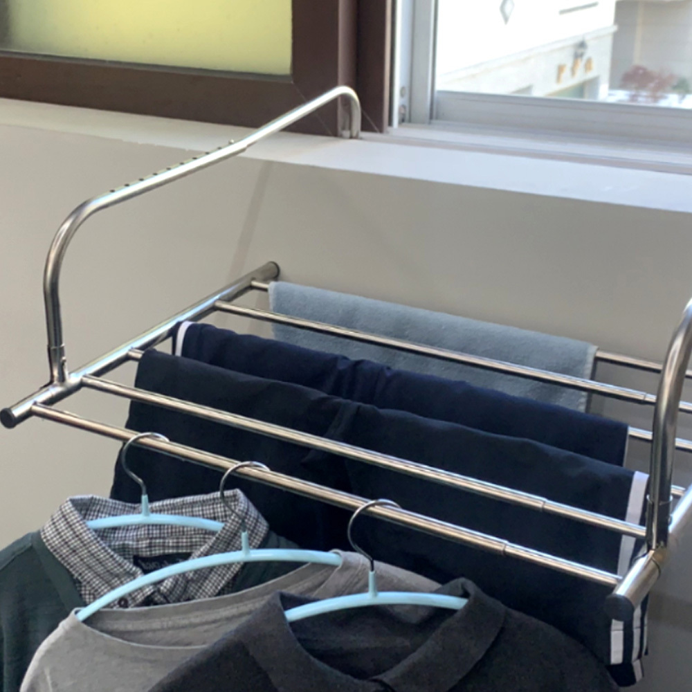 길이조절 스텐 창문형 건조대 문걸이 런드리랙 신생아 빨래 무타공 아기 옷 빨랫대 창틀