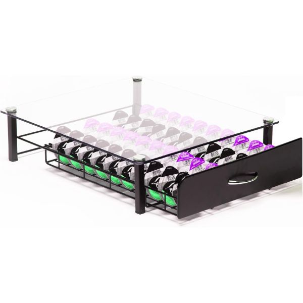 [해외][B00M12J6XW] Peak Coffee TassImo 커피 캡슐 트레이 - 80개 포드용 서랍 칸 홀더 유리 뚜껑이 있는 정리함 및 머신 스탠드 완벽한 가이드가