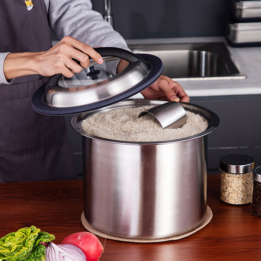 캠파 스테인레스 304 진공밀폐 쌀통 10kg 쌀보관통 공기압원리 계량컵포함