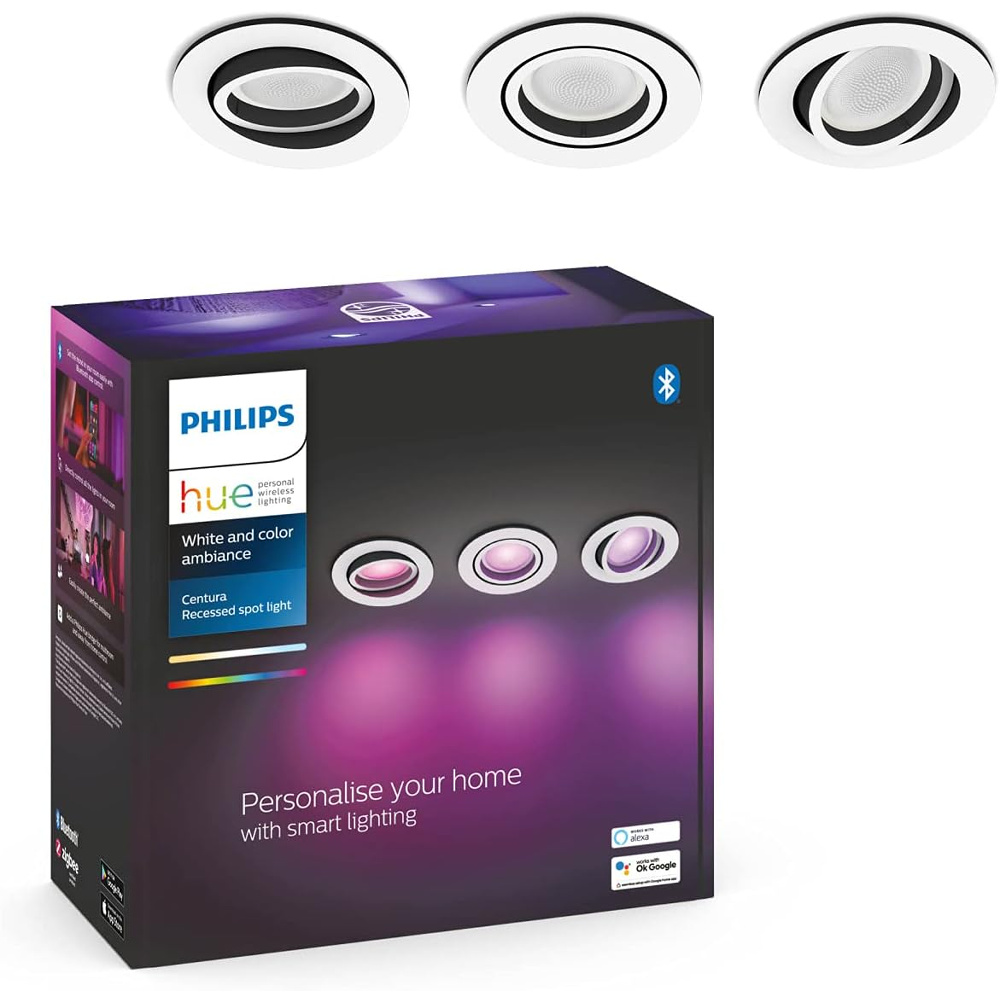 [해외]필립스 휴 화이트 앤 컬러 앰비언스 센츄라 매립 조명 3개 세트 독일 스포트라이트 스마트 라이트 IoT