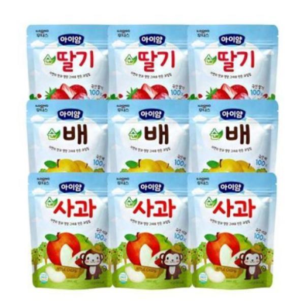 | 일동 후디스 | | 일동 후디스 | 아이얌 동결건조 순과일칩세트 (순딸기3개+순배3개+순사과3개) 성장기 어린이 순곡물바 영양간식 무첨가물 동결건조 핑거푸드