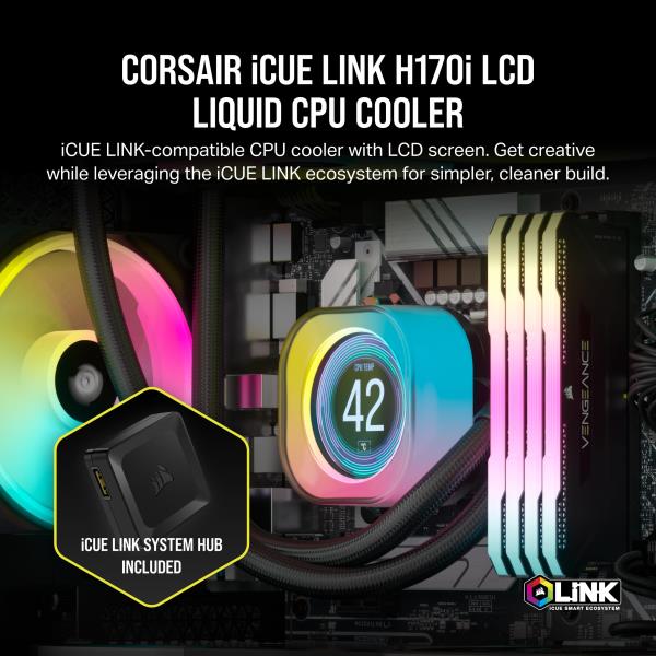 CORSAIR iCUE LINK H170i LCD AIO 수냉식 쿨러 - 【QX140 RGB 팬/IPS 스크린 첨부】 420mm 라디에이터 Intel LGA AMD 대응 시스템 허