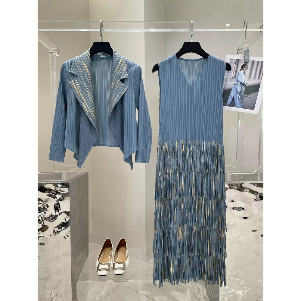 [해외]자켓 술원피스 상하 코디세트 강남맘 우아한 주름재킷 연예인 민소매원피스세트