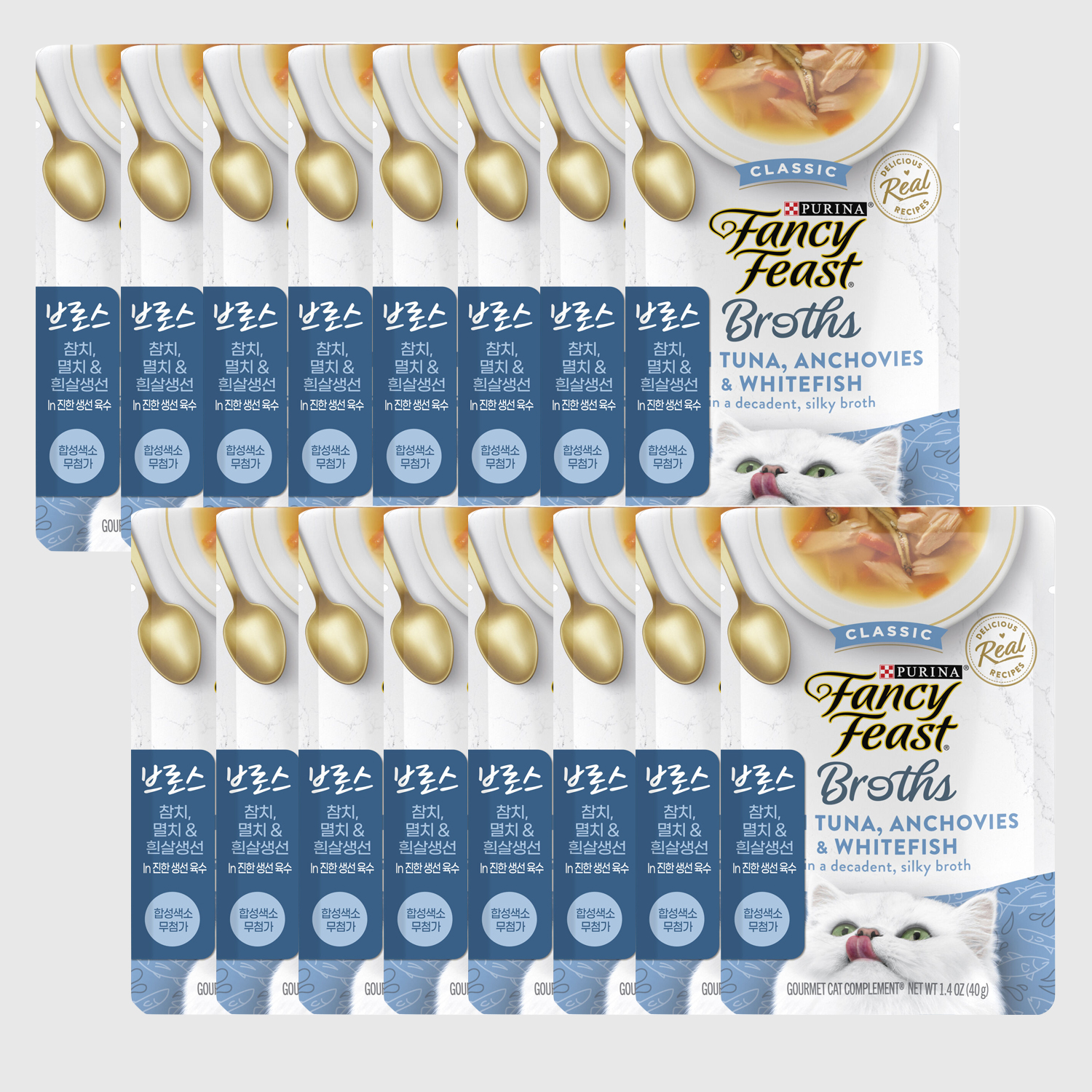 퓨리나 팬시피스트 로얄 브로스 육수 파우치 간식 참치+멸치+흰살생선, 40g, 16개