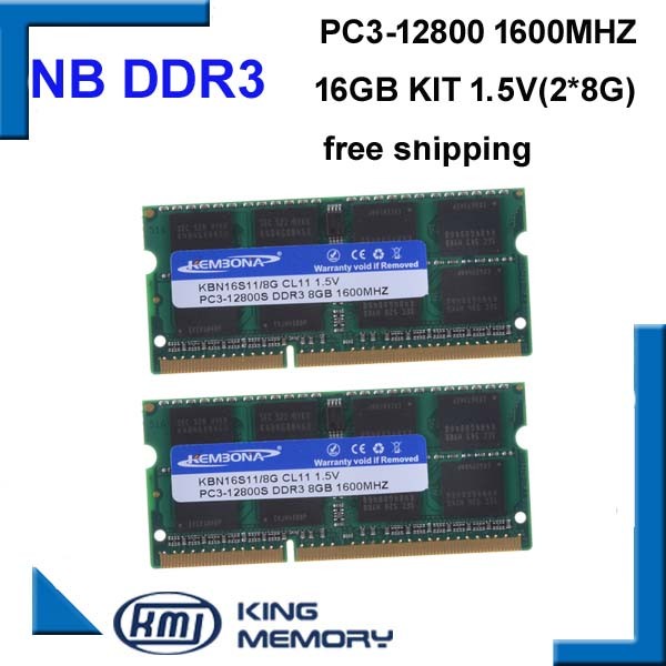 KEMBONA 빠른 속도 SODIMM 노트북 ram DDR3 16GB (2pcs ddr3 8gb 키트) 1600MHZ PC3 12800S 1.5V 204pin 메모리