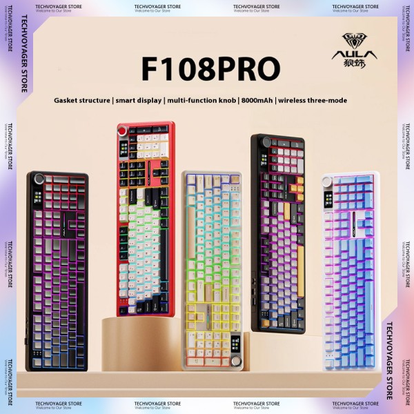 AULA F108 Pro 기계식 키보드 RGB 핫 스왑 가스켓 무선 블루투스 트라이 모드 맞춤형 게임용 PC E-스포츠 사무실