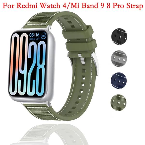 레드미 워치 4 용 실리콘 나일론 스트랩 샤오미 밴드 9 8 프로 벨트 액세서리 공식  교체 팔찌