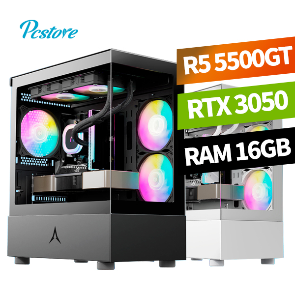 피씨스토어 AMD 베스트 게이밍 PC 라이젠5 5500GT RTX3050 배그 롤 피파 원신 메이플 발로란트 로스트아크 조립 컴퓨터 (16GB, M.2 500GB)