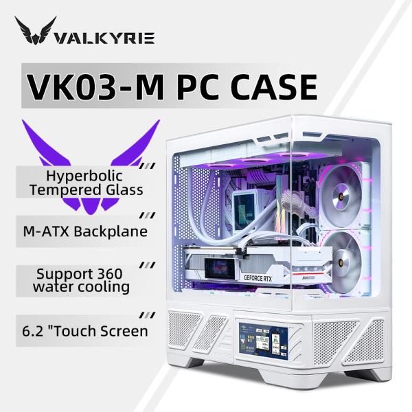 VALKYRIE M-ATX PC 케이스 게임용 데스크탑 VK03-M LCD는 360 수냉식 6.2인치 터치스크린 유리 270을 지원합니다. ° 바다 전망 객실