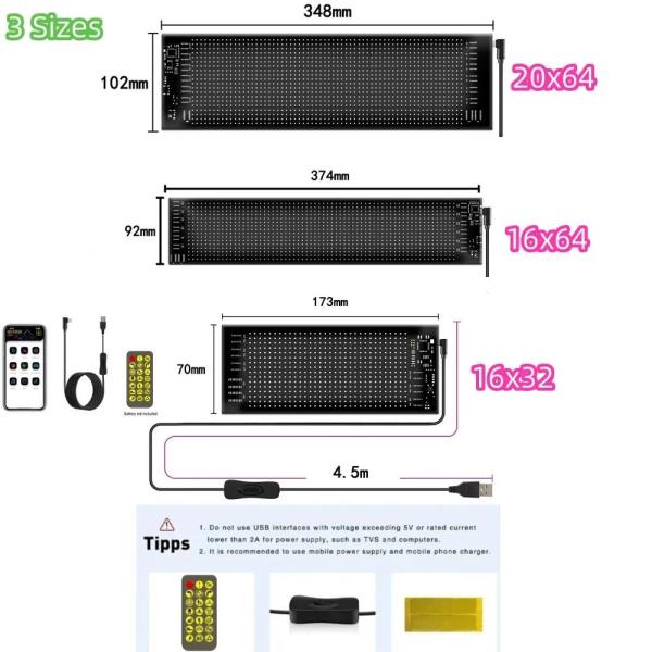 [해외]LED 매트릭스 패널 USB 5V 픽셀 소프트 스크롤링 디스플레이 앱 프로그래밍 가능 DIY 패턴 애니메이션 자동차 창문 상점 게임용 IP65