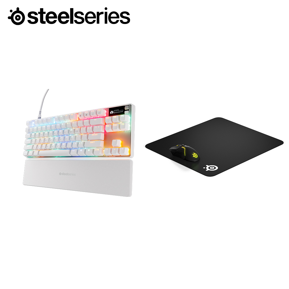 스틸시리즈 세트상품] 스틸시리즈 Apex Pro TKL Gen 3 White - US 자석축 기계식 게이밍 키보드 + QcK Large 게이밍마우스패드