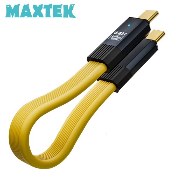 맥스텍코리아 맥스텍 MT821 USB 3.2 C타입 플랫 케이블 20cm 옐로우 Type-C 20Gbps 100W 8K@60Hz 초고속충전 보조배터리 연결 E-Marker 이마커 칩셋