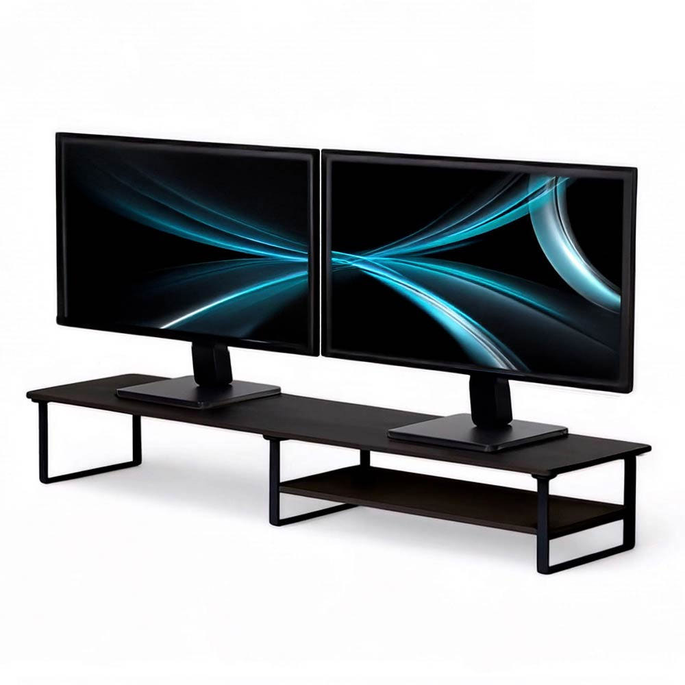 7NC 2단 높은 모니터받침대 선반 듀얼 서랍형 와이드 받침 우드 수납형 컴퓨터 스탠드