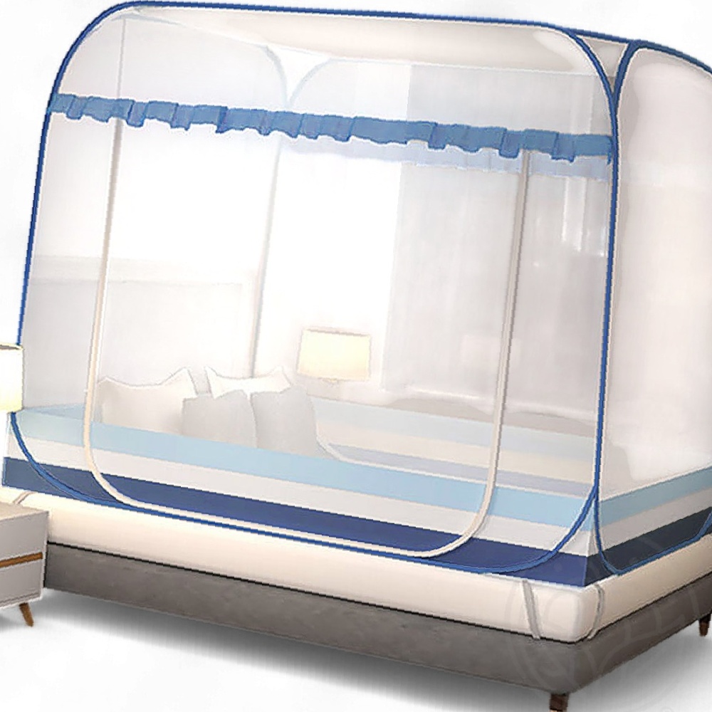 봄봄이네 협력사 여름철모기방지 고급모기장 사각 원터치 침대 120x200cm 블루