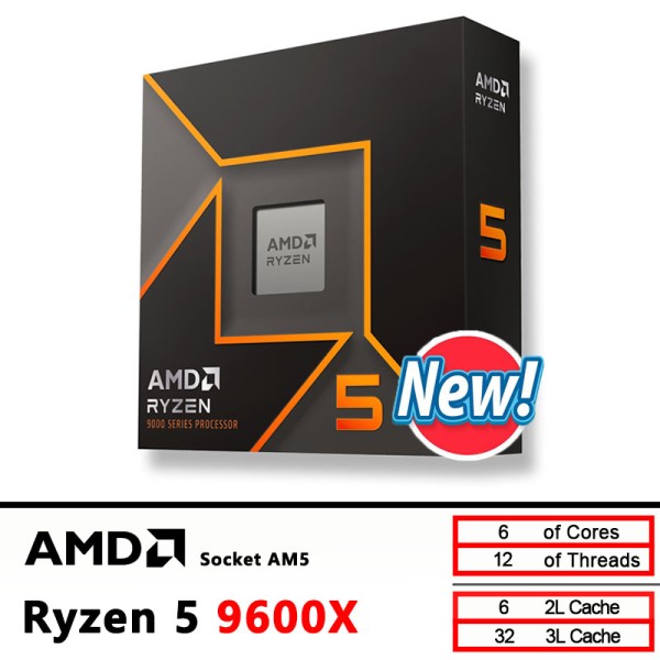 AMD 라이젠 5 9600X 신형 6코어 12스레드 게이밍 박스 팬 미포함