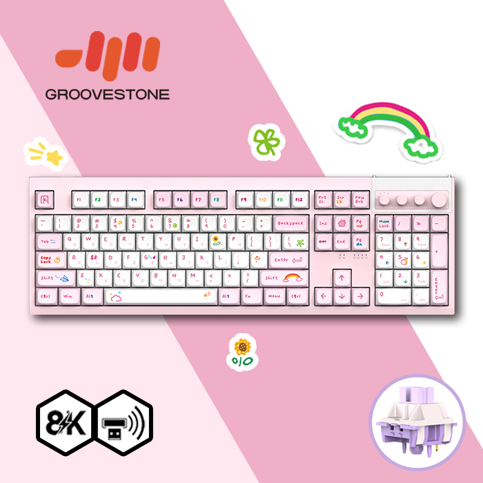 엠스톤 [크리스탈조명 포함] 그루브스톤 GV10M 8K 수제윤활 104키 게이밍 유무선 기계식 키보드 핑크크레용, 저소음밀키축, 45g