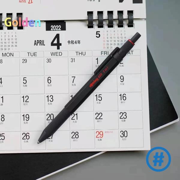 Rotring 600 3-in-1 멀티컬러 펜 및 샤프 황동 메커니즘 파인 포인트 팁 육각형 배럴 금속 널링 그립