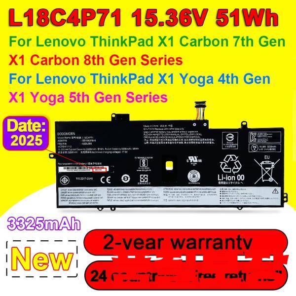 레노버 씽크패드 X1 카본 7 세대 8 요가 4 5 시리즈 재고 노트북 배터리 15.36V 51Wh L18C4P71