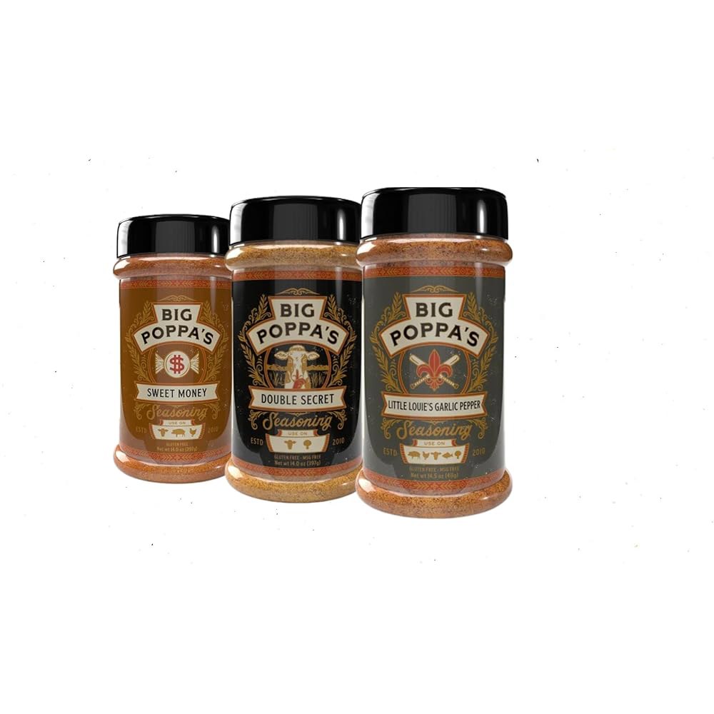 [해외]빅 포파의 얼티밋 바비큐 루브 트리오 - 달콤하고 고소한 꿀, 볼드 갈릭 스파이스, 클래식 블랙 페퍼 다용도 양념 블렌드 치킨, 스테이크, 뒷마당 그릴용 풍미가 풍부한 스파