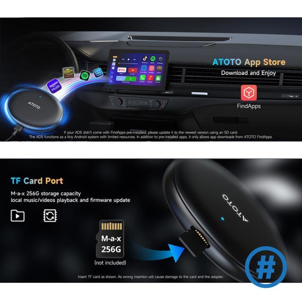 아토토 스마트카 안드로이드 오토 무선 카플레이 어댑터 자동차 AI TV 비디오 박스 카 링 키트 블루투스 스테레오 AD5