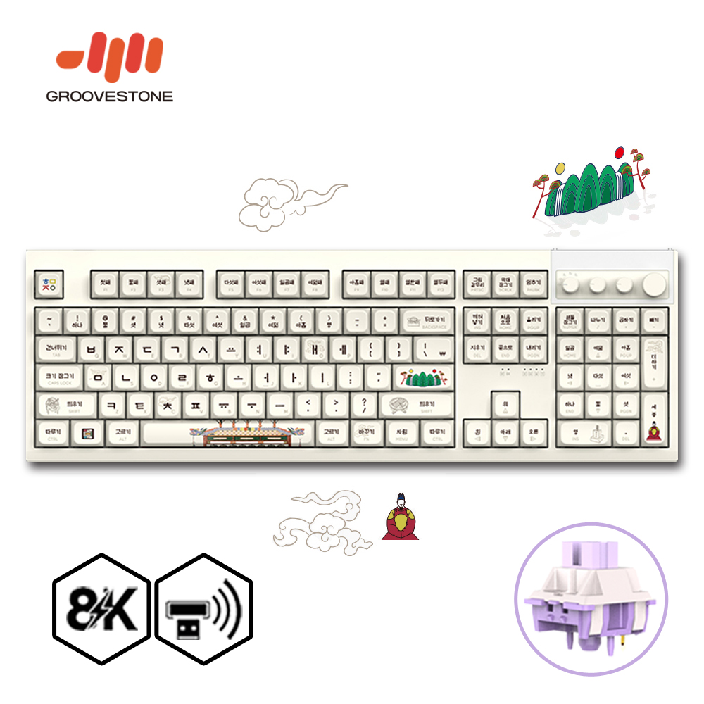 엠스톤 [크리스탈조명 포함] 그루브스톤 GV10M 8K 수제윤활 104키 게이밍 유무선 기계식 키보드 우리의 것 훈민정음 담, 저소음밀키축, 38g
