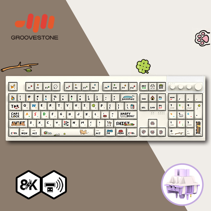 엠스톤 [크리스탈조명 포함] 그루브스톤 GV10M 8K 수제윤활 104키 게이밍 유무선 기계식 키보드 행복하개, 저소음밀키축, 38g