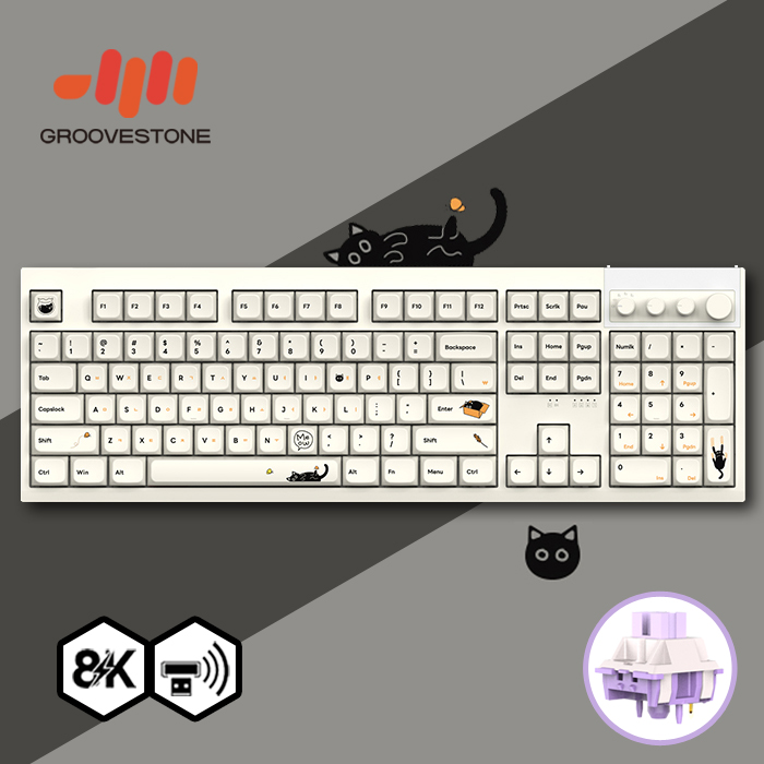 엠스톤 [크리스탈조명 포함] 그루브스톤 GV10M 8K 수제윤활 104키 게이밍 유무선 기계식 키보드 검은고양이, 저소음밀키축, 38g