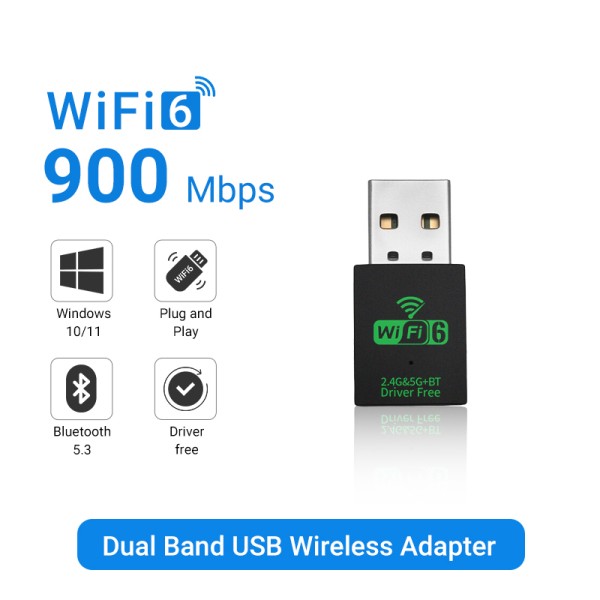 WALRAM AX900 Wifi 6 어댑터 미니 USB WIFI 동글 네트워크 카드 2.4GHz/5GHz Cle Lan 드라이버 무료 PC 600M 수신기