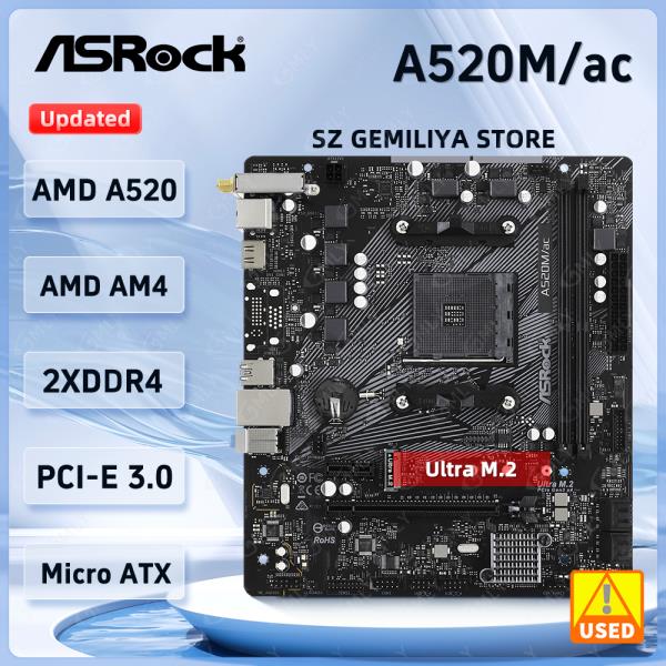 [해외]ASROCK A520 A520M 마더보드 A520M/AC 마더보드 소켓 AM4 DDR4 64GB 마이크로 ATX 지원 5600 5800 4700 3400 5700 5500