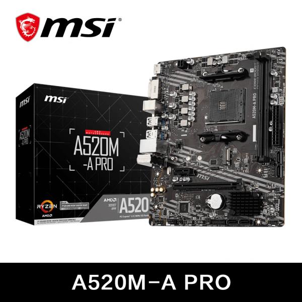 [해외]MSI AMD A520M-A PRO 마더보드, 지지대 Ryzen CPU R3 R5 R7 5000 및 3000 시리즈 메인보드, AM4 M.2 NVME 듀얼 채널 DDR4,