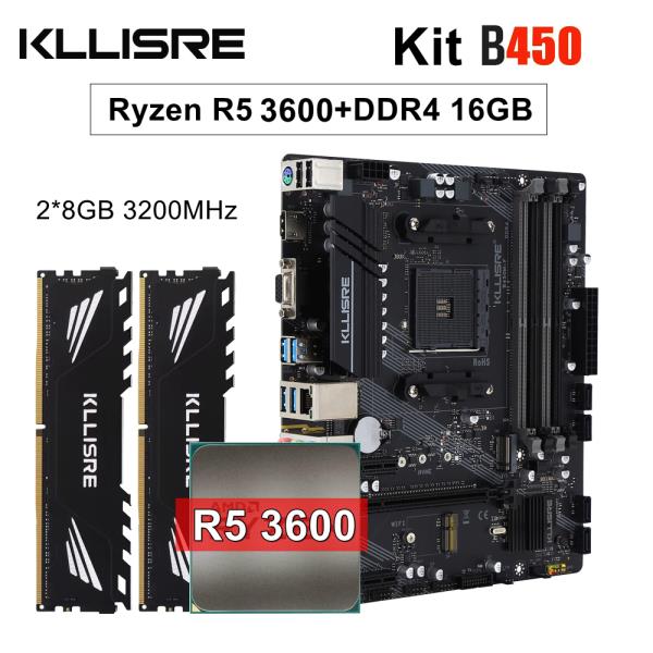 Kllisre amd ryzen B450 키트, 5 R5 3600 cpu DDR4 16GB (2x8GB) 3200MHz 메모리, AM4 마더보드