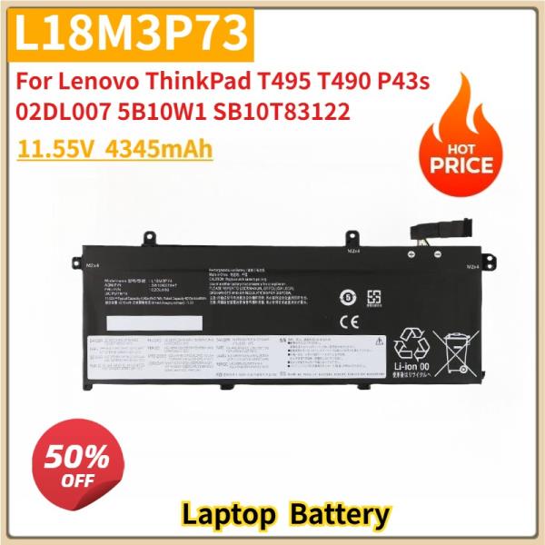 Lenovo ThinkPad T495 P43s 02DL007 5B10W1 SB10T83122 4345mAh 용 새 교체 배터리 L18M3P73 11.55V
