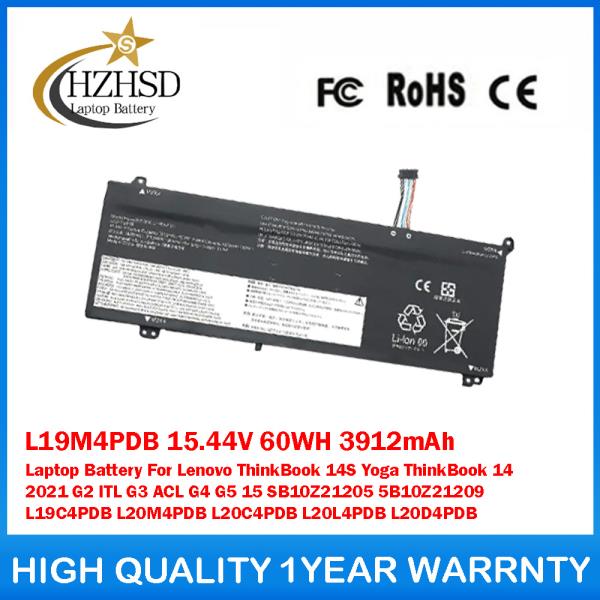 레노버 씽크북 14S 요가 2021 G2 ITL G3 ACL G4 G5 15 SB10Z21205용 L19M4PDB 15.44V 60WH 3912mAh 노트북 배터리
