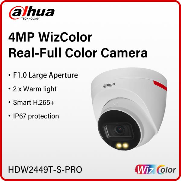 Dahua 4MP 8MP WizColor 카메라 HDW2449T-S-PRO 인간 감지 보안 F1.0 조리개 주광선만큼 밝음