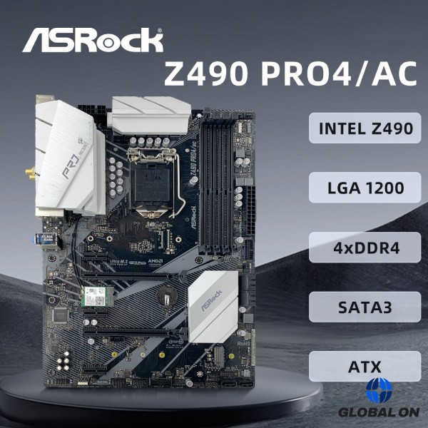 ASROCK Z490 PRO4/AC 마더보드는 LGA1200 i9-10900K CPU 인텔 칩셋 DDR4 PCIe3.0 ATX를 지원합니다.