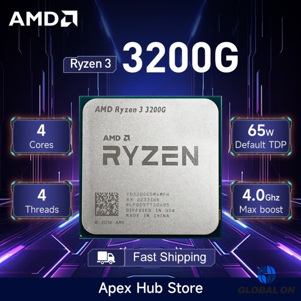 AMD 라이젠 3 3200G 3.6GHz 4코어 4스레드 12NM L3=4M DDR4 프로세서 65W 소켓 팬 없는 새 제품