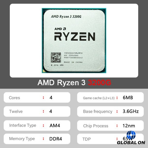 AMD 라이젠 3 3200G 신형 3.6GHz 게이밍 Zen+ 0.012 쿼드 코어 스레드 65W CPU L3=4M YD3200C5M4MFH 소켓