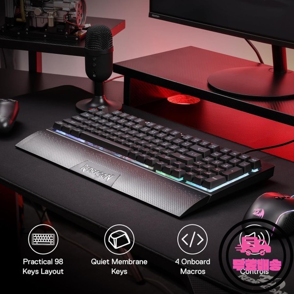 Redragon K515 Shiva RGB 멤브레인 게임 98 키 기계식 분리형 손목 받침대 부드러운 선형 스위치