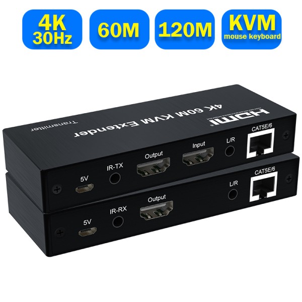 4K 120M HDMI KVM 익스텐더 over RJ45 이더넷 Cat6e/6 케이블 USB 송신기 키트 지원 마우스 키보드