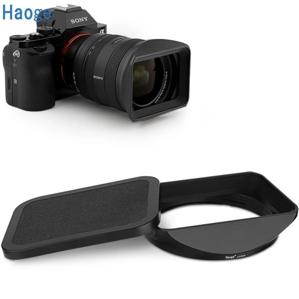 Haoge LH-E245 소니 FE 24-50mm F2.8 G 렌즈용 캡이 있는 총검 사각 금속 후드 그늘